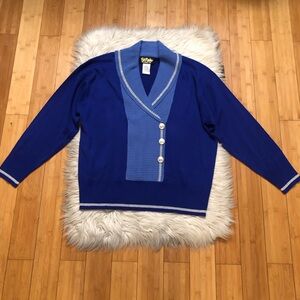 Bob Mackie Wearable Art Wool Blend Sailor Colorblock Cobalt Knit Sweater size 1X